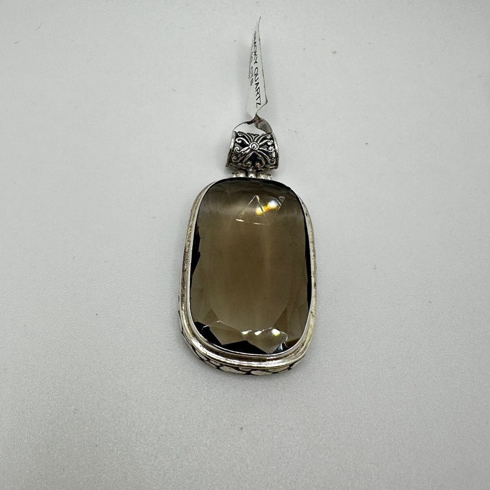 NWT faceted 29x18mm Smoky Quartz pendant‎ in solid Bali sterling silver!
